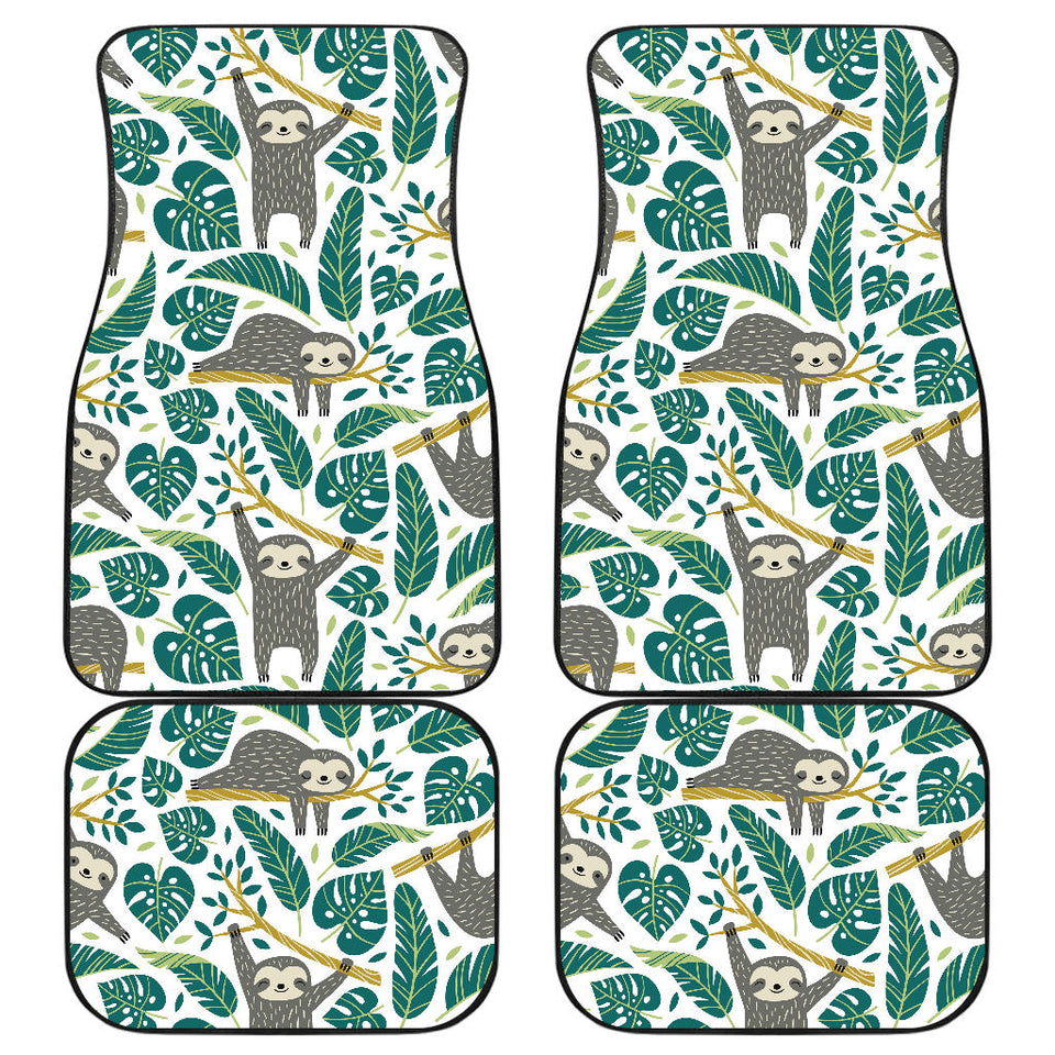 Cute Sloths Tropical Palm Leaves White Background Front And Back Car Mats