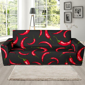 Chili Peppers Pattern Black Background Sofa Slipcover