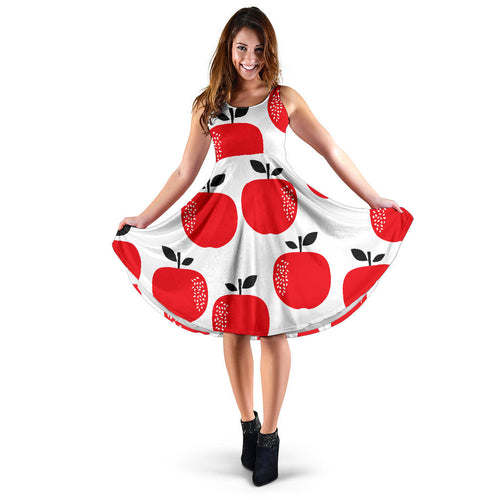 Red Apples White Background Sleeveless Midi Dress