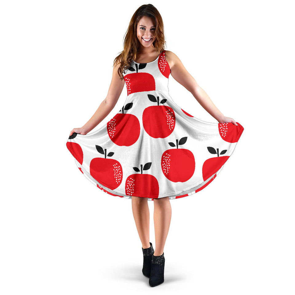Red Apples White Background Sleeveless Midi Dress