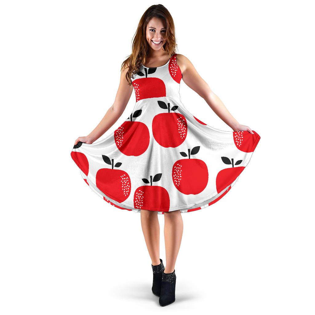 Red Apples White Background Sleeveless Midi Dress