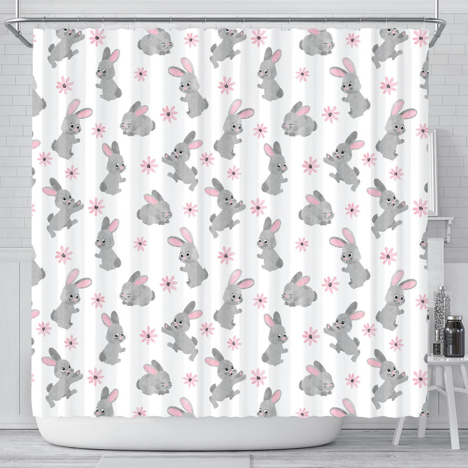 Watercolor Cute Rabbit Pattern Shower Curtain Fulfilled In US