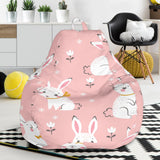 Cute White Rabbit Flower Pink Background Bean Bag Cover