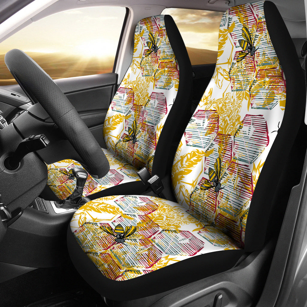Cool Bee Honeycomb Leaves Pattern  Universal Fit Car Seat Covers