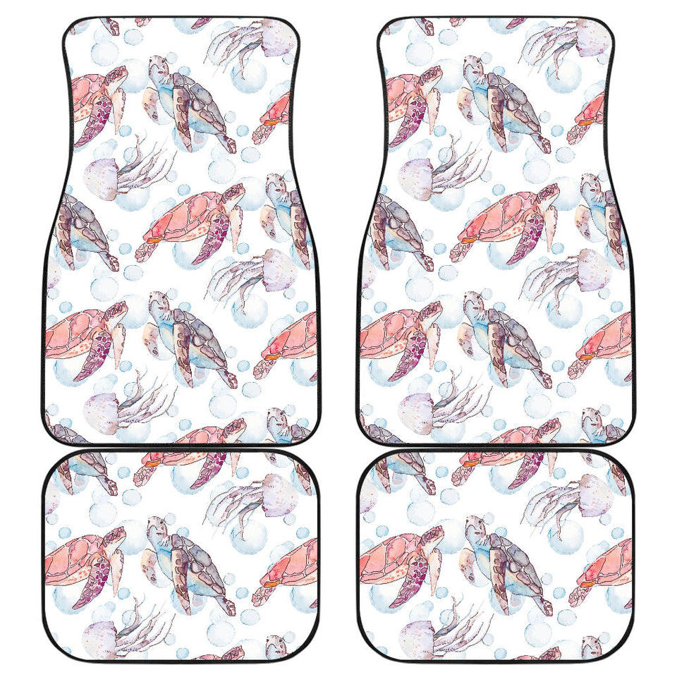 Watercolor Sea Turtle Jellyfish Pattern Front And Back Car Mats
