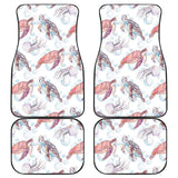 Watercolor Sea Turtle Jellyfish Pattern Front And Back Car Mats