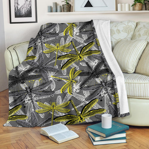 Hand Drawn Dragonfly Pattern Premium Blanket