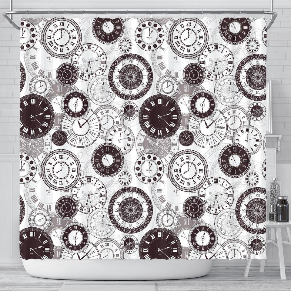 Classic Vintage Clock Pattern Shower Curtain Fulfilled In US