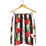 Red And White Tulips Pattern Men Shorts