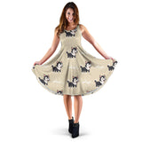 Cute Siberian Husky Sleeveless Midi Dress
