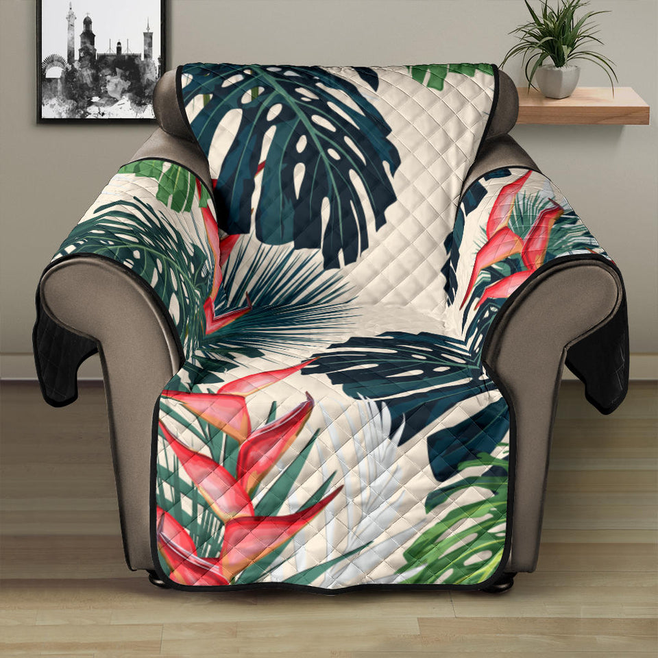 heliconia flowers, palm and monstera leaves Recliner Cover Protector