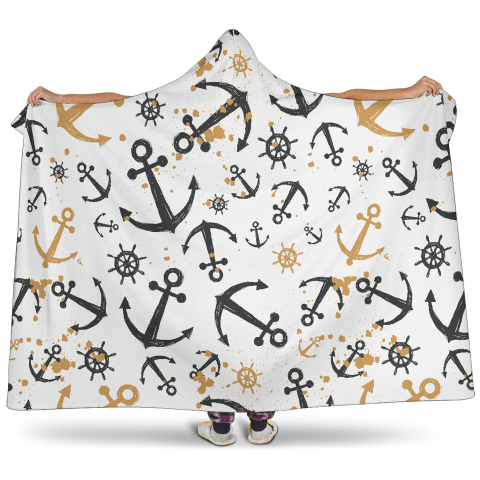 Anchors Rudders Pattern Hooded Blanket