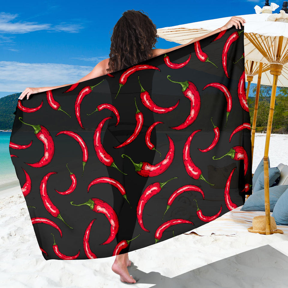 Chili Peppers Pattern Black Background Sarong