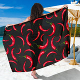 Chili Peppers Pattern Black Background Sarong