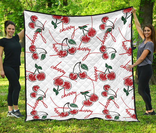 Hand Drawn Cherry Pattern Premium Quilt