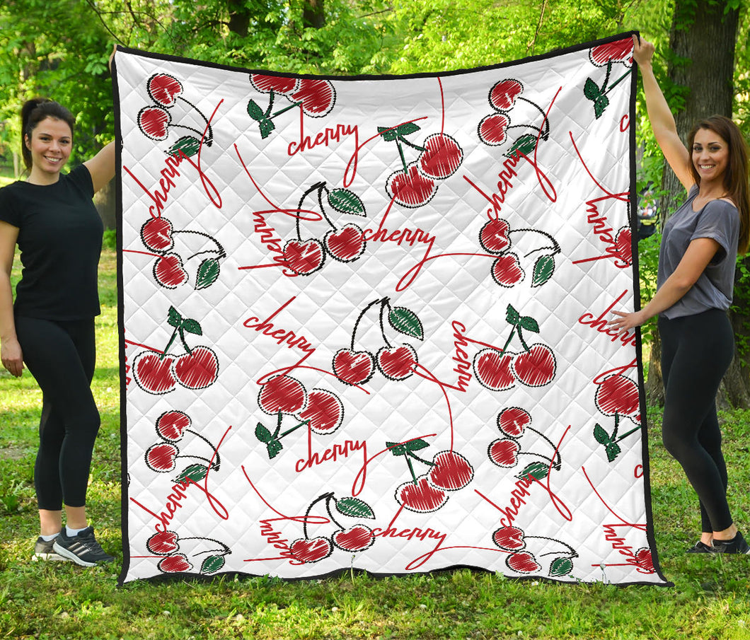 Hand Drawn Cherry Pattern Premium Quilt