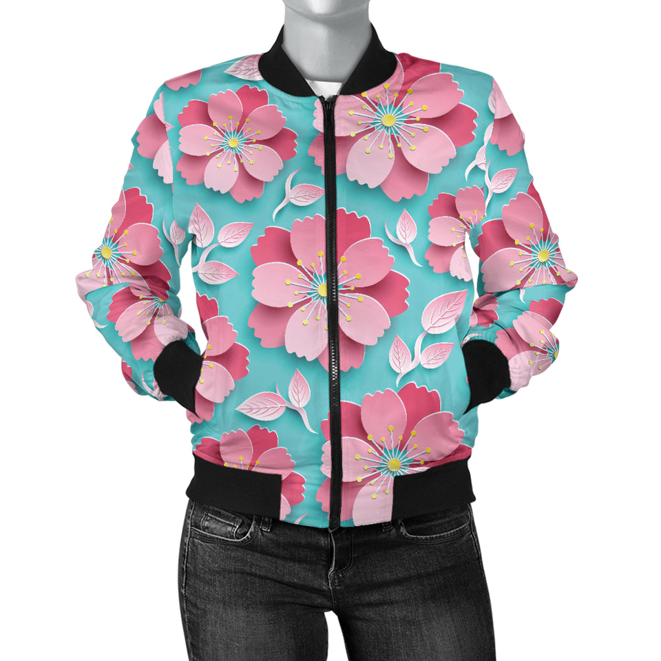 3D Sakura Cherry Blossom Pattern Women'S Bomber Jacket
