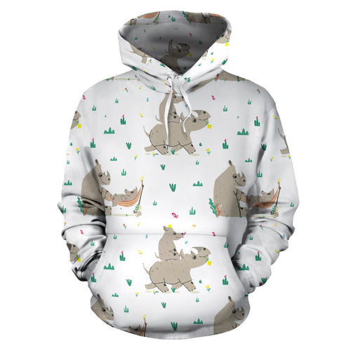 Cute Rhino Pattern Background Men Women Pullover Hoodie