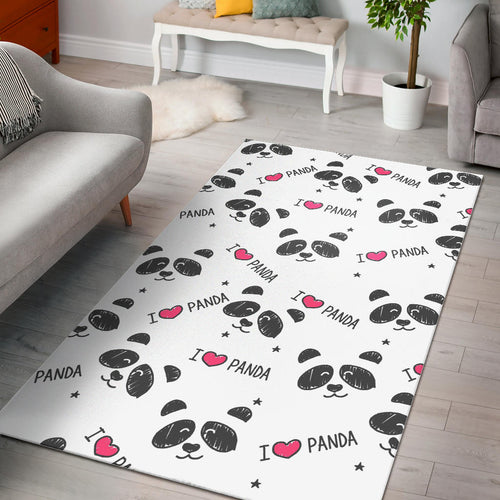 Hand Drawn Faces Of Pandas Pattern Area Rug