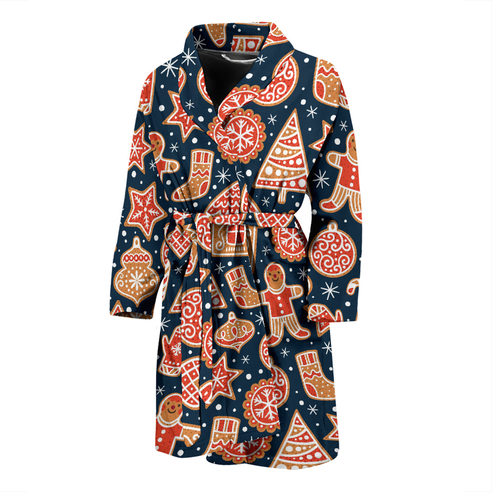Christmas Gingerbread Cookie Pattern Men'S Bathrobe