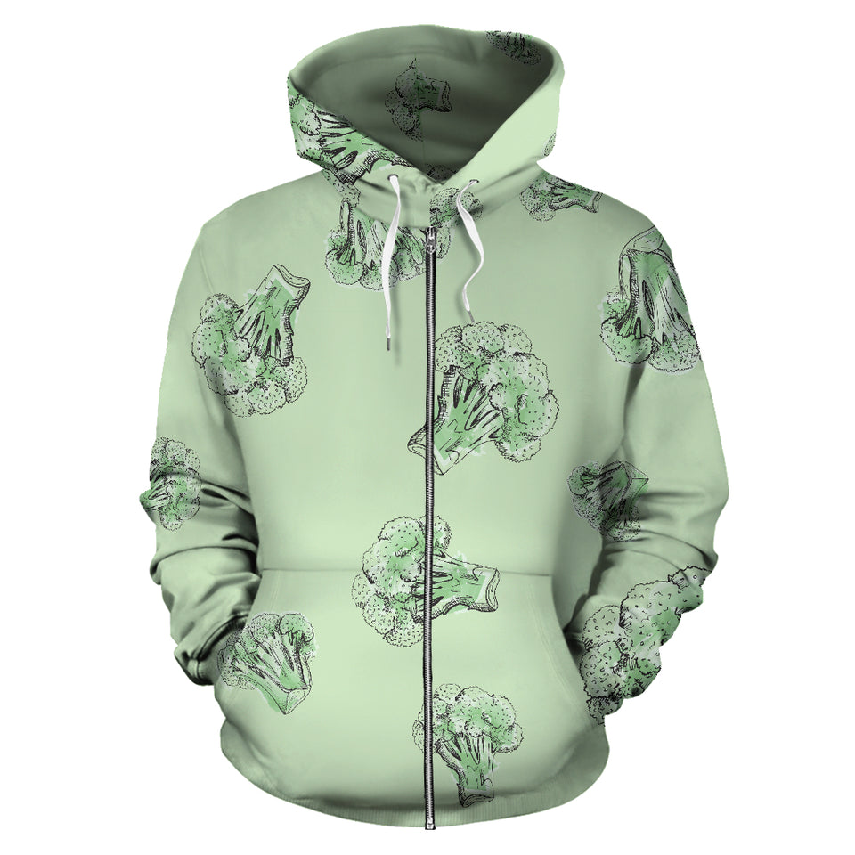 Broccoli Sketch Pattern Zip Up Hoodie