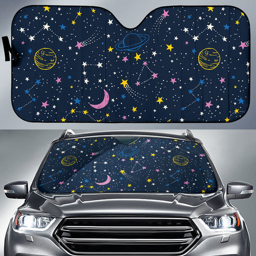 Space Pattern With Planets, Comets, Constellations And Stars Car Sun Shade