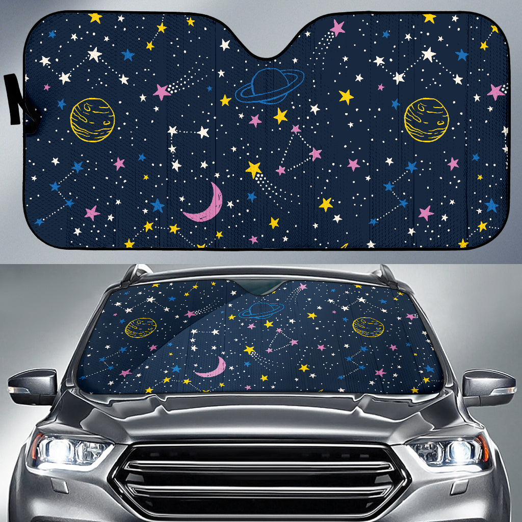 Space Pattern With Planets, Comets, Constellations And Stars Car Sun Shade