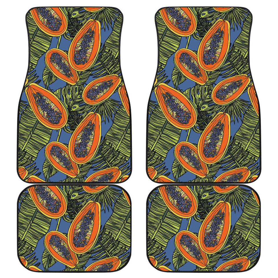 Colorful Papaya Tropical Leaves Front And Back Car Mats