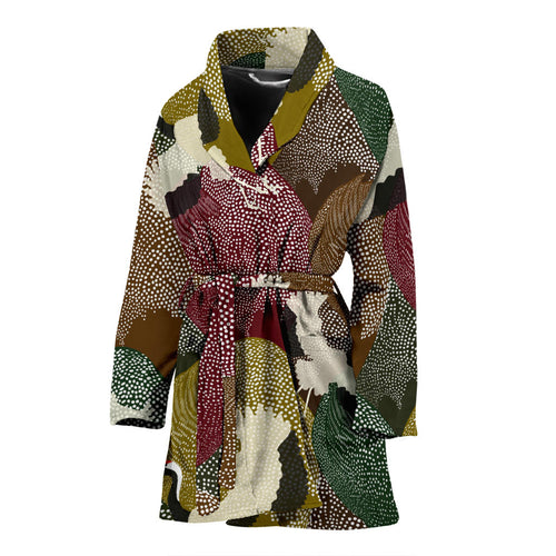 Japanese Cranes Flying Forest Dot Pattern Women'S Bathrobe