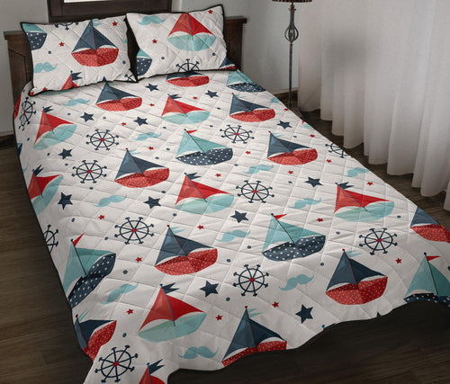 Cute color paper sailboat pattern Quilt Bed Set
