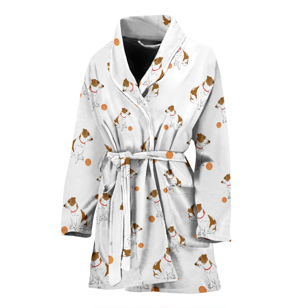 Jack Russel Pattern Print Design 05 Women's Bathrobe