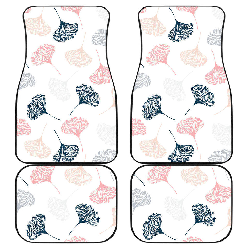 Black Gray Cream Coral Ginkgo Leaves Pattern Front And Back Car Mats