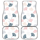 Black Gray Cream Coral Ginkgo Leaves Pattern Front And Back Car Mats