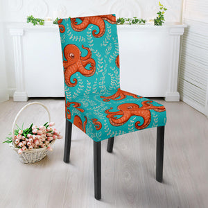 Octopus Turquoise Background Dining Chair Slipcover