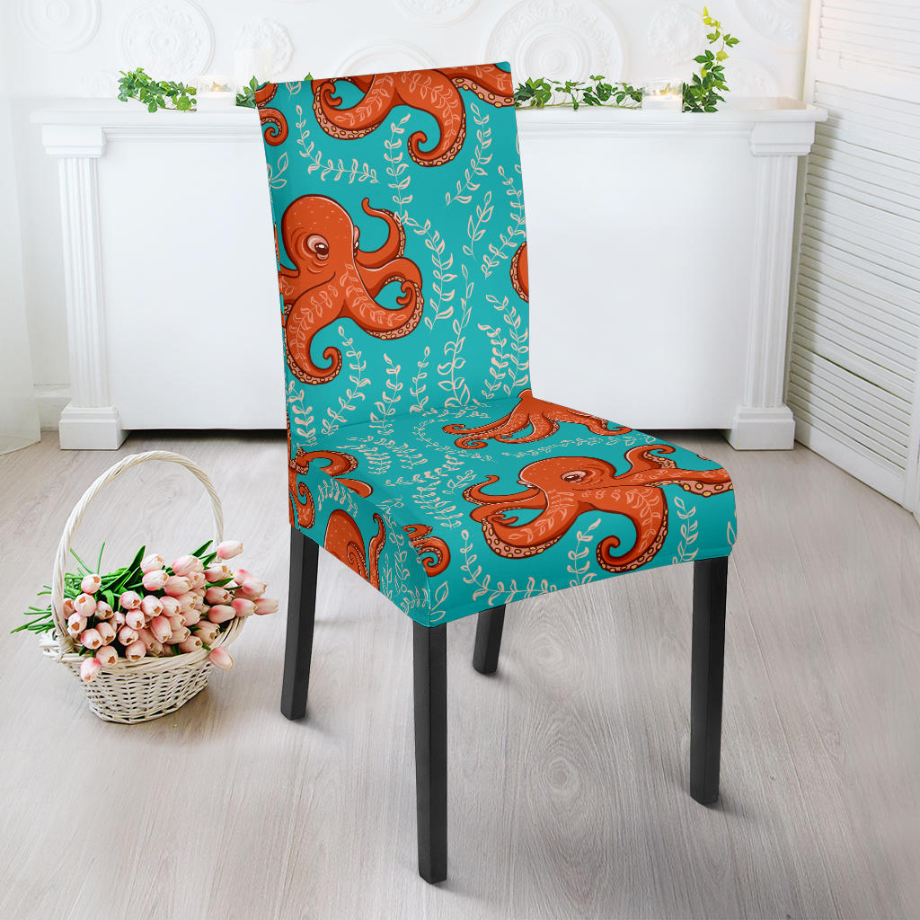 Octopus Turquoise Background Dining Chair Slipcover
