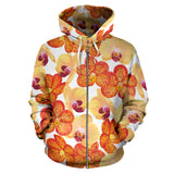 Orange Yellow Orchid Flower Pattern Background Zip Up Hoodie