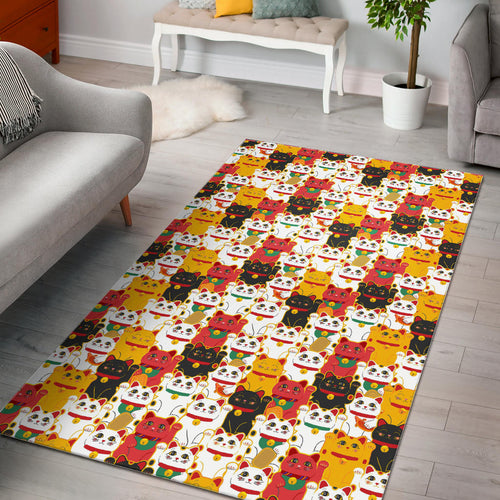 Colorful Maneki Neko Lucky Cat Pattern Area Rug