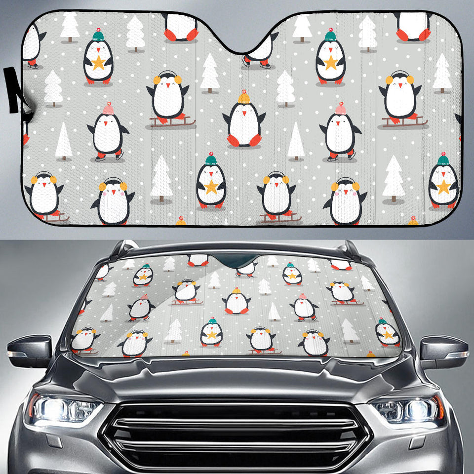 Cute Penguin Christmas Pattern Car Sun Shade