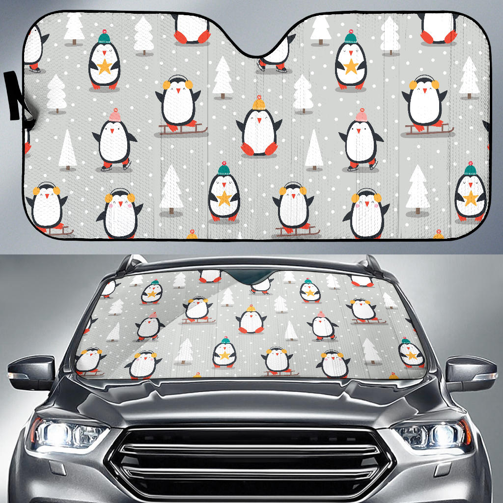 Cute Penguin Christmas Pattern Car Sun Shade