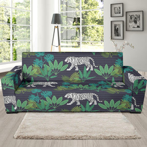 White Bengal Tigers Tropical Plant Sofa Slipcover
