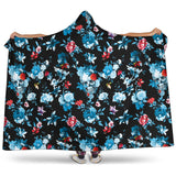 Skull Flower Roses Leave Pattern Hooded Blanket
