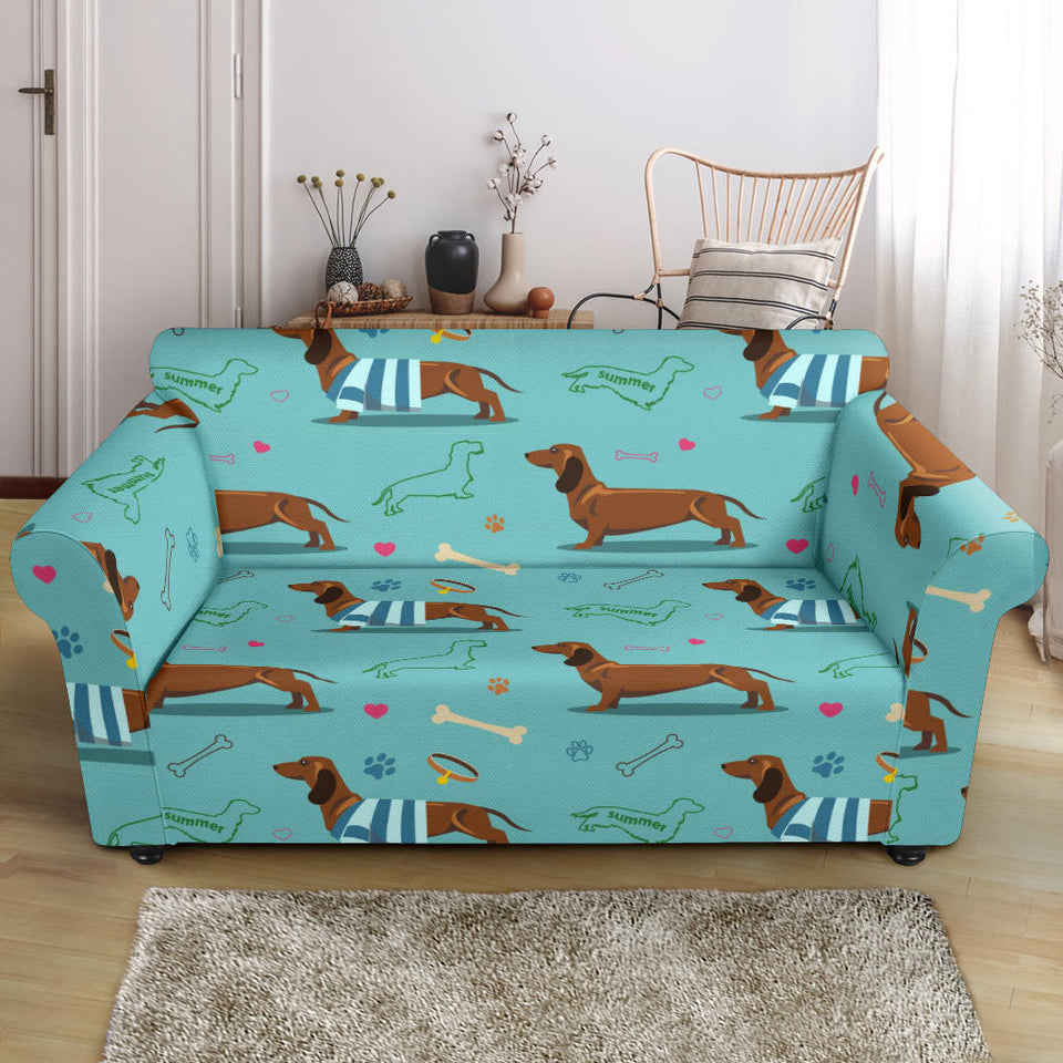 Dachshund Decorative Background Loveseat Couch Slipcover