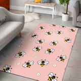 Cute Bee Flower Pattern Pink Background Area Rug