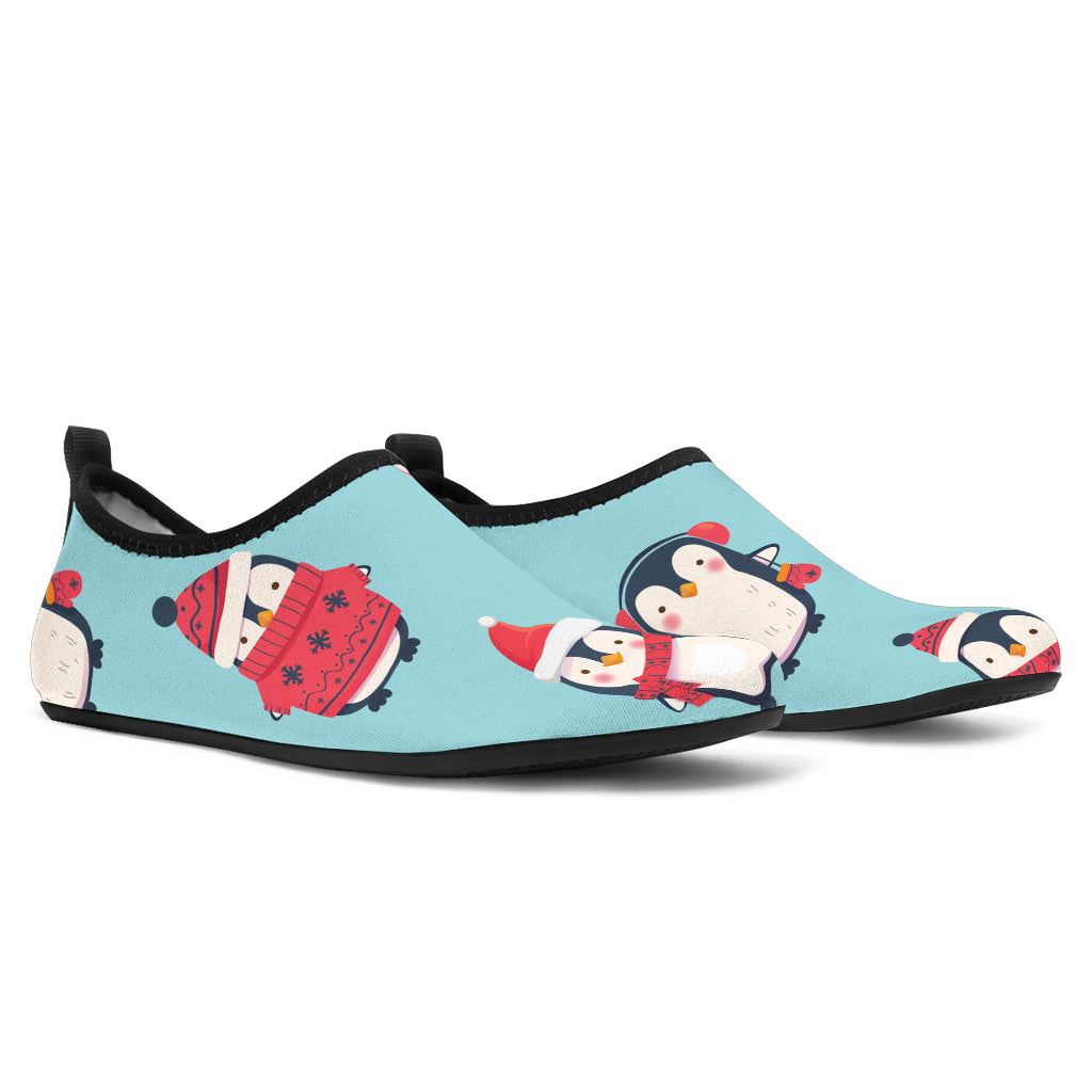 Cute Penguin Christmas  Design Pattern Aqua Shoes