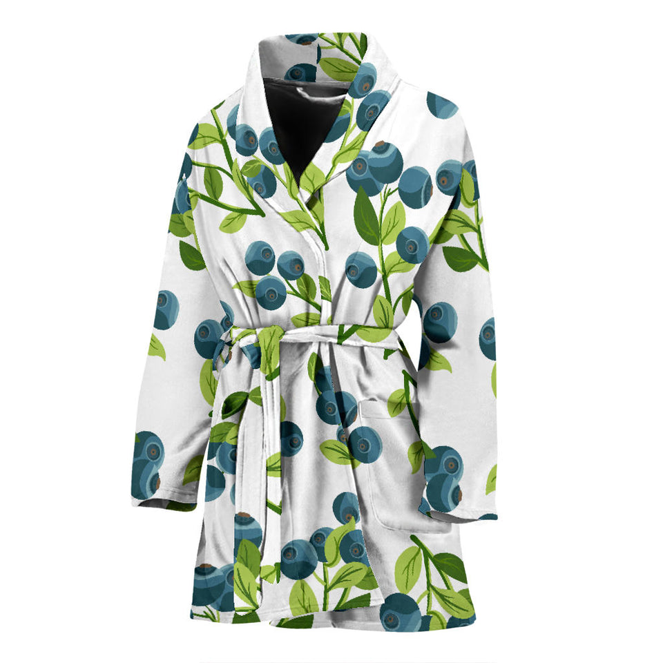 Blueberry White Background Women'S Bathrobe