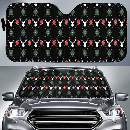 Deer Christmas New Year Pattern Argyle Car Sun Shade
