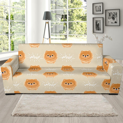 Cute Brown Pomeranian Puppy Sofa Slipcover