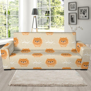 Cute Brown Pomeranian Puppy Sofa Slipcover