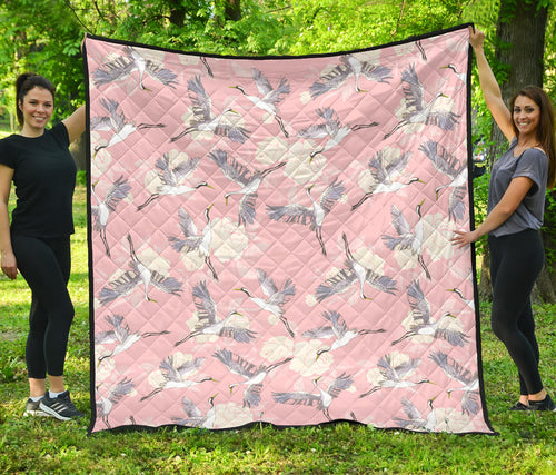 Japanese Crane Rose Pattern Premium Quilt