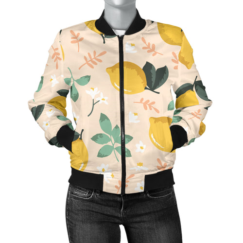 Lemon Flower Leave Pattern Women'S Bomber Jacket